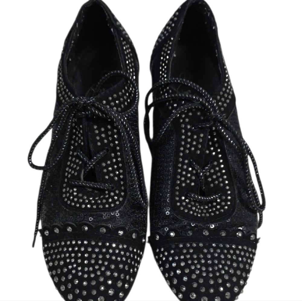 Bolaro Rio Summer Black Sequin & Crystal Studded Oxford Lace Up Shoes